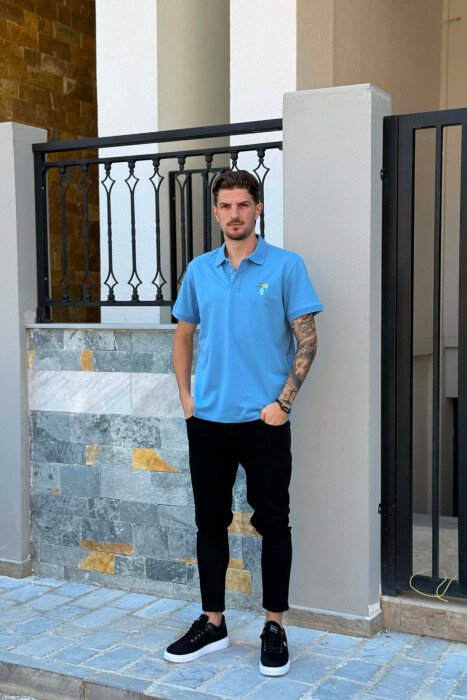 ONE COLOR POLO NECK MEN T-SHIRT LIGHTBLUE/BZ - 4