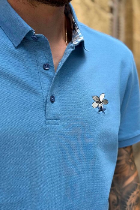ONE COLOR POLO NECK MEN T-SHIRT LIGHTBLUE/BZ - 2