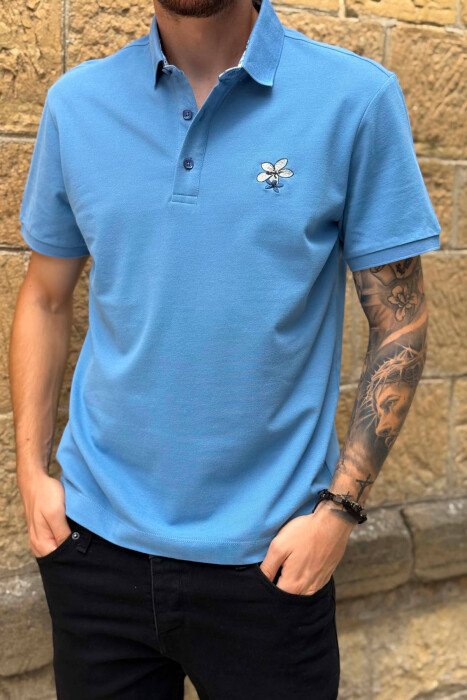 ONE COLOR POLO NECK MEN T-SHIRT LIGHTBLUE/BZ - 5