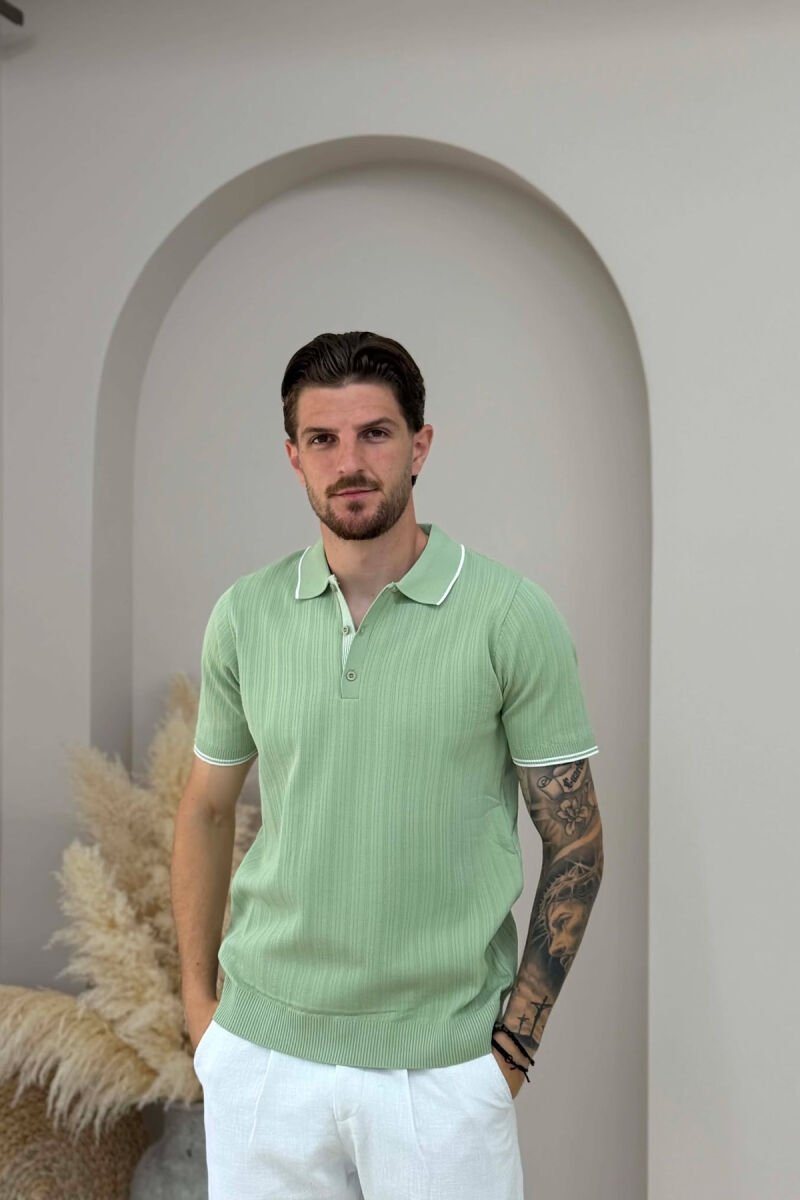 ONE COLOR POLO NECK MEN T-SHIRT MINT/MENTE - 1