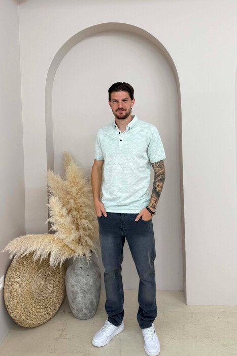 ONE COLOR POLO NECK MEN T-SHIRT MINT/MENTE - 3