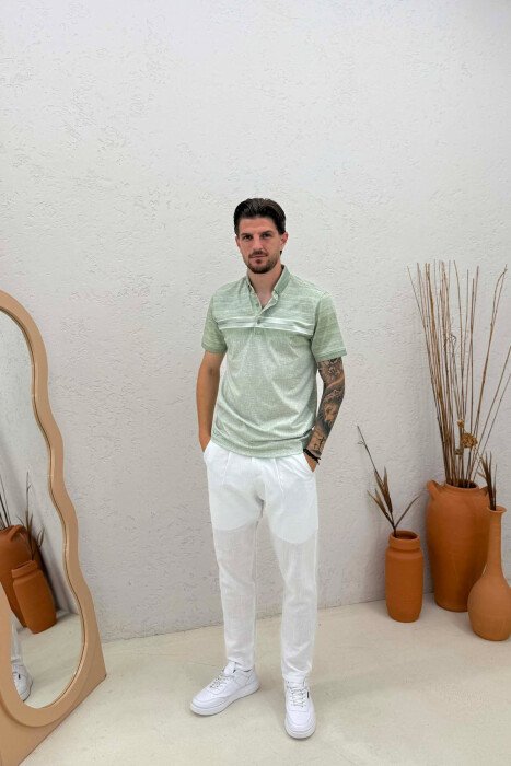ONE COLOR POLO NECK MEN T-SHIRT MINT/MENTE - 3