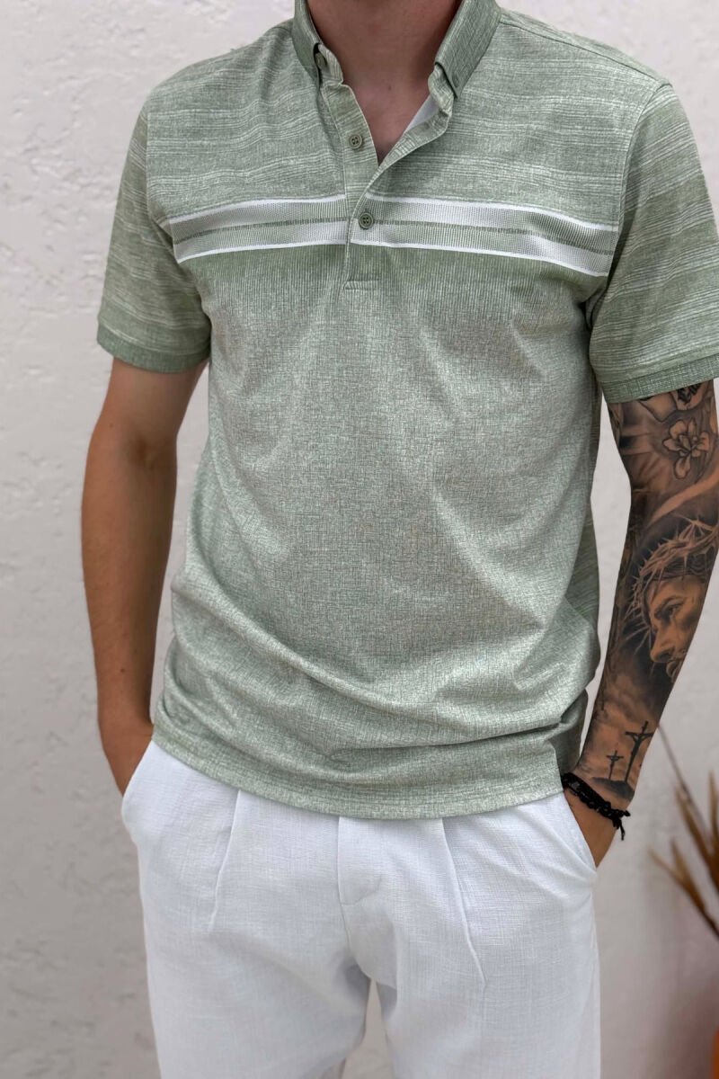 ONE COLOR POLO NECK MEN T-SHIRT MINT/MENTE - 4