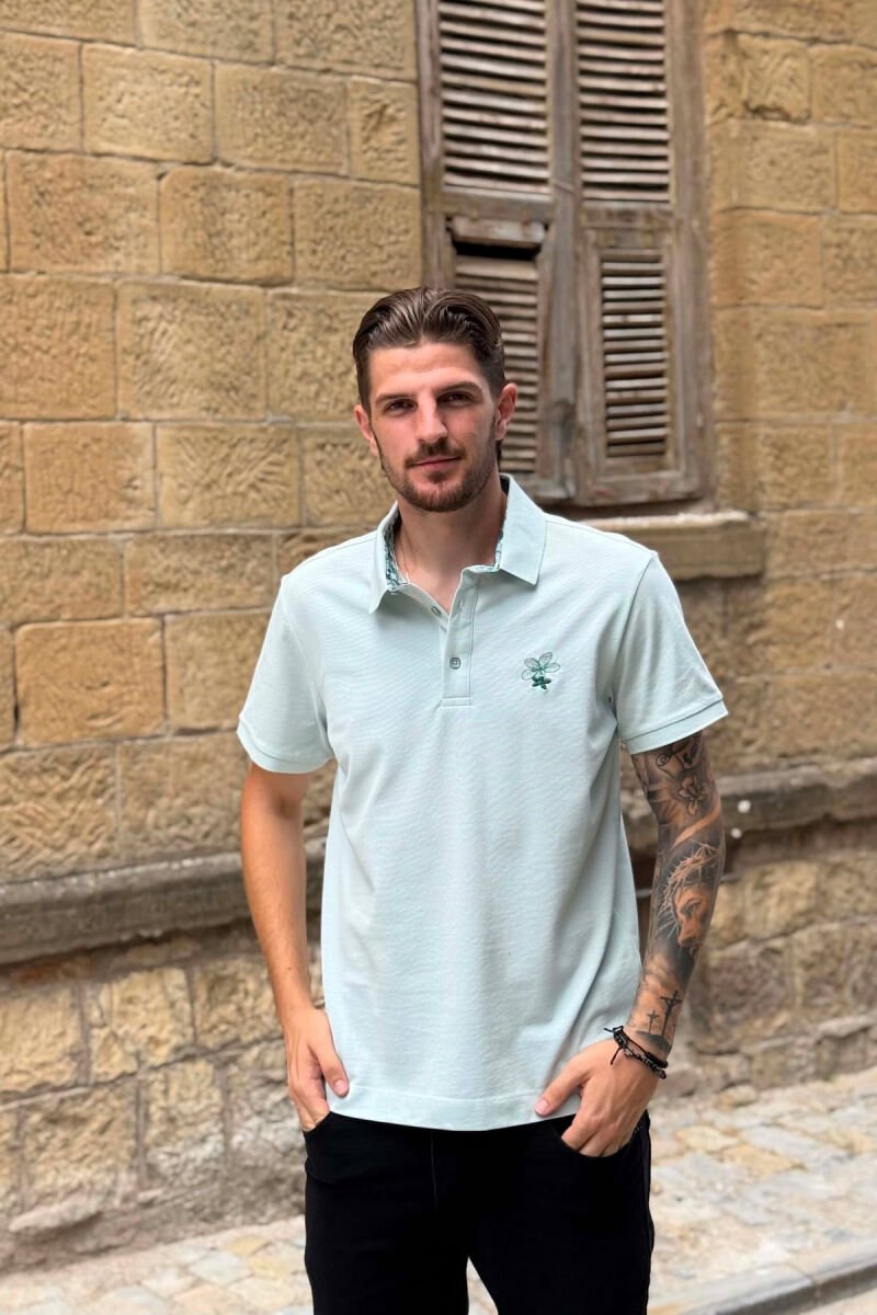 ONE COLOR POLO NECK MEN T-SHIRT MINT/MENTE - 1