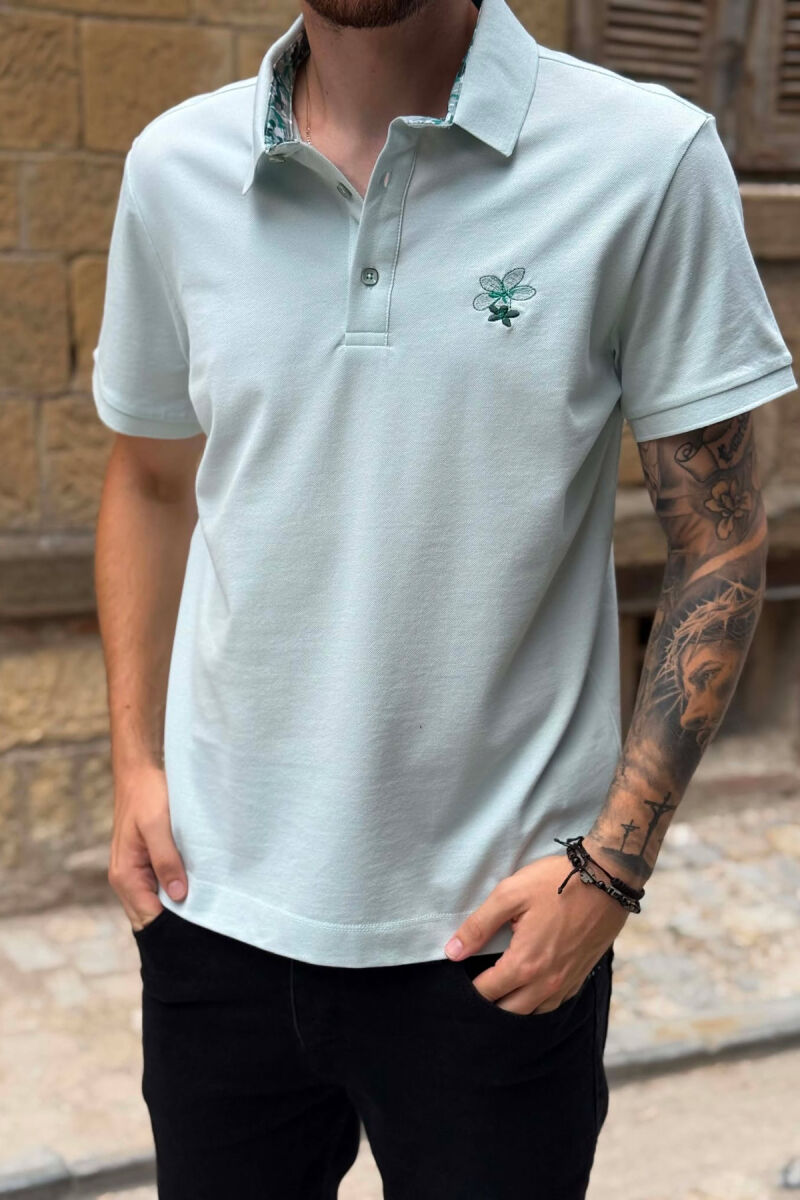 ONE COLOR POLO NECK MEN T-SHIRT MINT/MENTE - 4