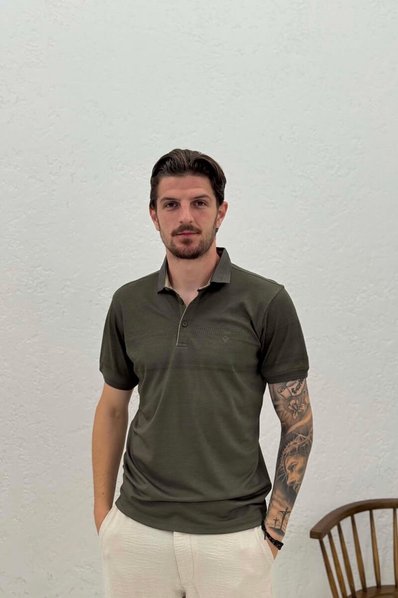 ONE COLOR POLO NECK MEN T-SHIRT OLIVE/ULLI - 1