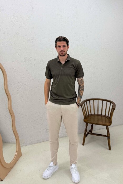 ONE COLOR POLO NECK MEN T-SHIRT OLIVE/ULLI - 3