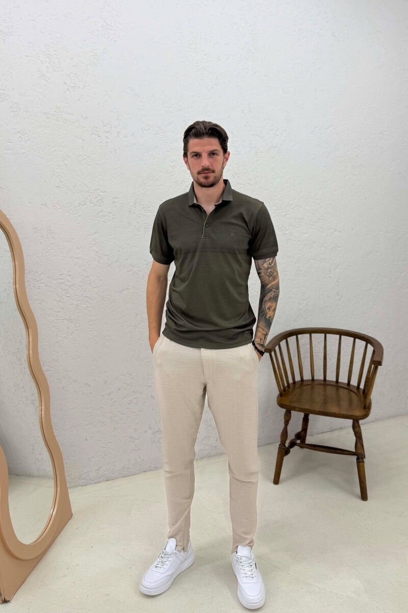 ONE COLOR POLO NECK MEN T-SHIRT OLIVE/ULLI - 3