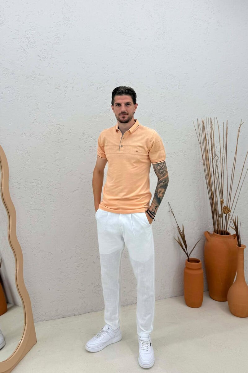 ONE COLOR POLO NECK MEN T-SHIRT ORANGE/PORTOKALLI - 3