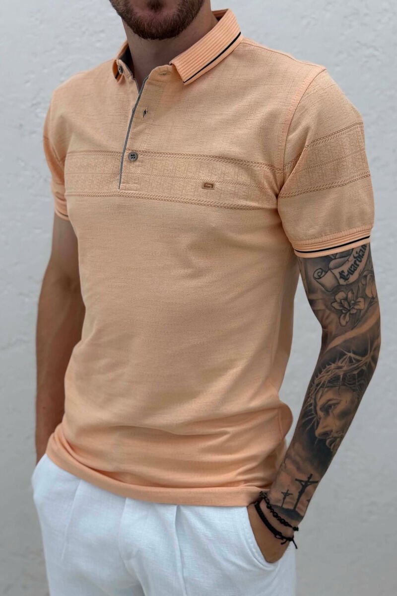 ONE COLOR POLO NECK MEN T-SHIRT ORANGE/PORTOKALLI - 4