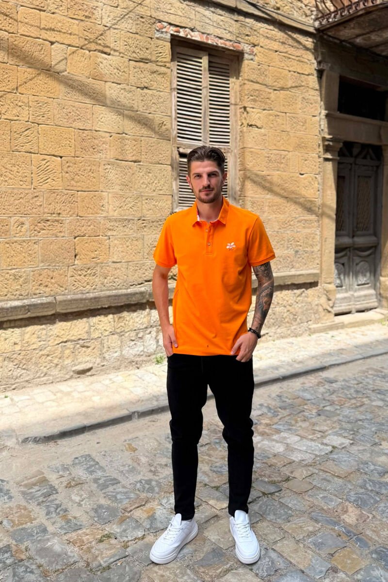 ONE COLOR POLO NECK MEN T-SHIRT ORANGE/PORTOKALLI - 4