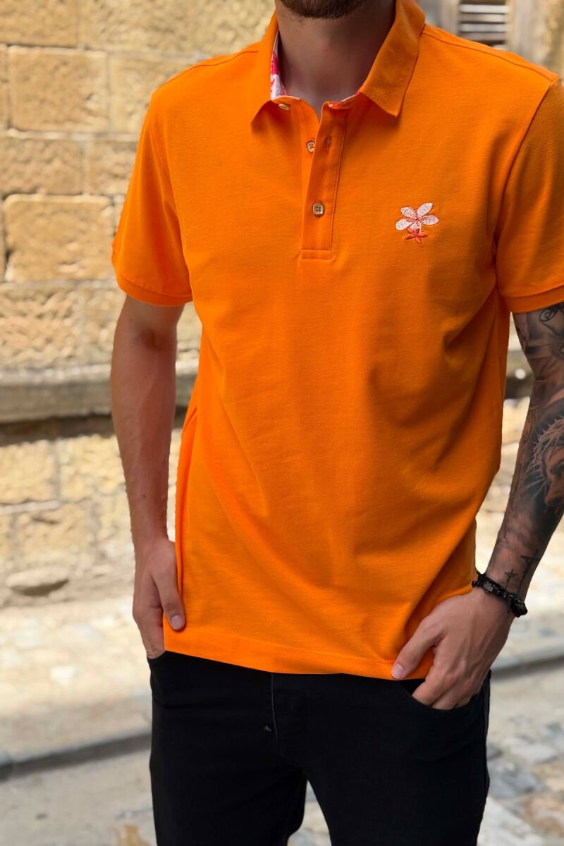 ONE COLOR POLO NECK MEN T-SHIRT ORANGE/PORTOKALLI - 5