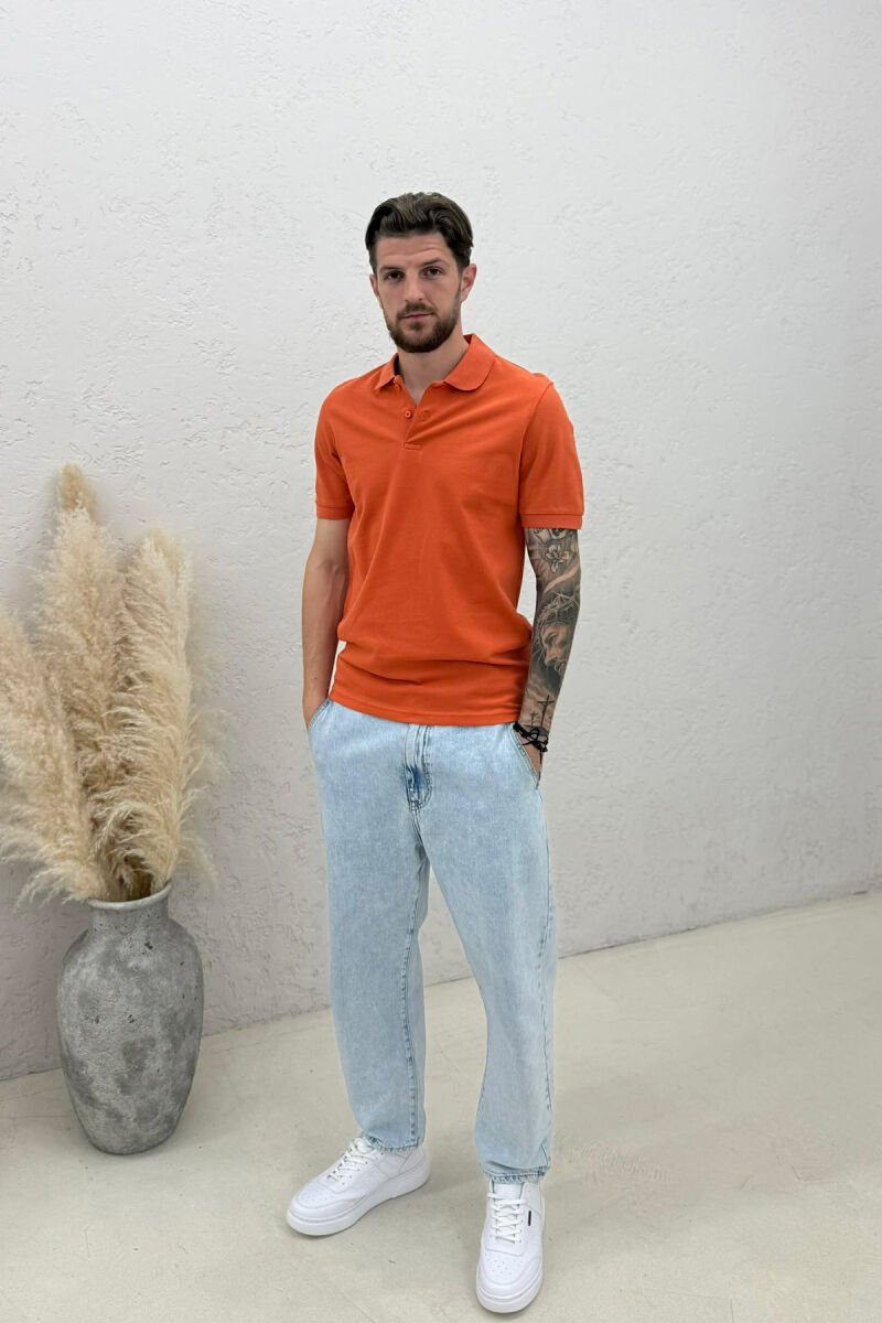 ONE COLOR POLO NECK MEN T-SHIRT ORANGE/PORTOKALLI - 3