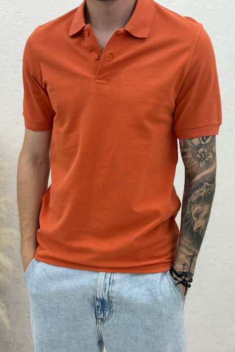 ONE COLOR POLO NECK MEN T-SHIRT ORANGE/PORTOKALLI - 4