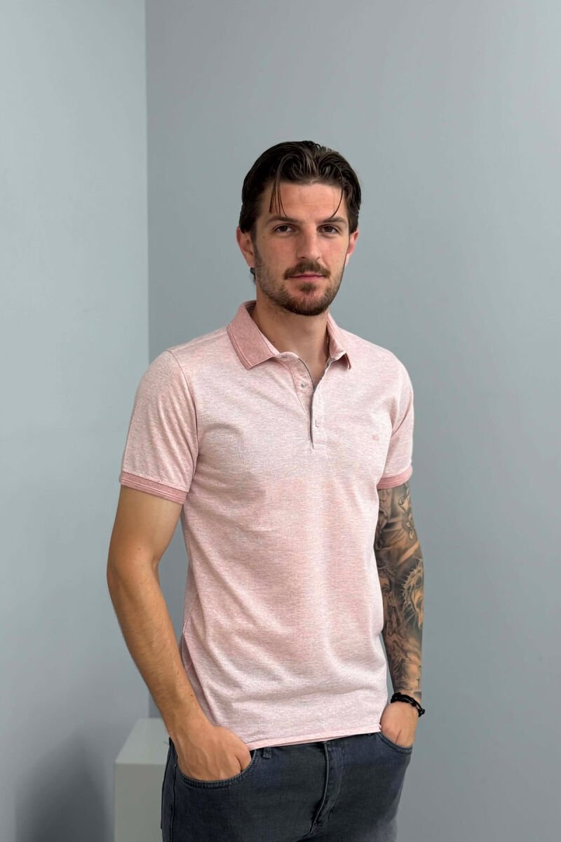 ONE COLOR POLO NECK MEN T-SHIRT POWDER/PUDER - 1