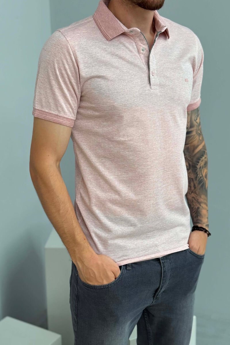 ONE COLOR POLO NECK MEN T-SHIRT POWDER/PUDER - 2