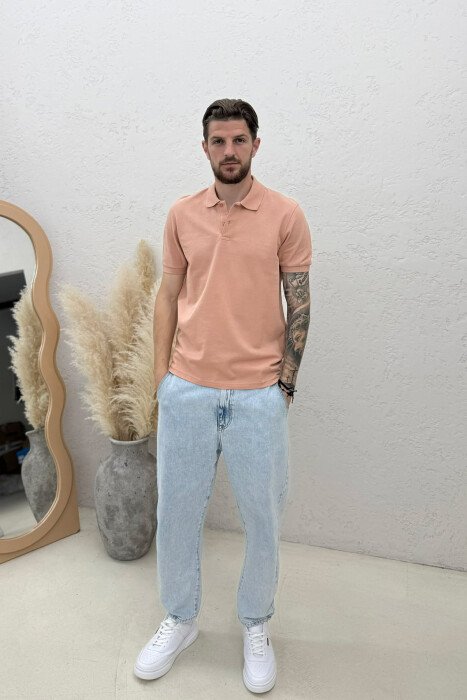 ONE COLOR POLO NECK MEN T-SHIRT POWDER/PUDER - 3