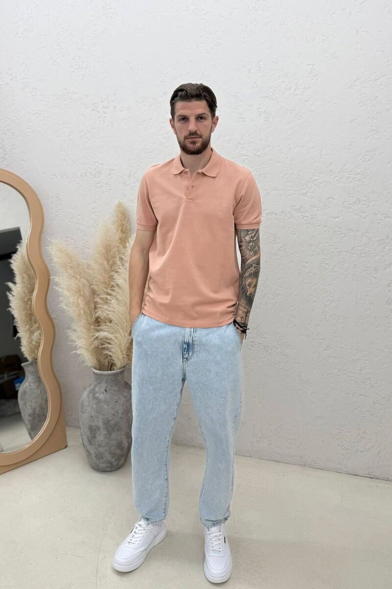 ONE COLOR POLO NECK MEN T-SHIRT POWDER/PUDER - 3