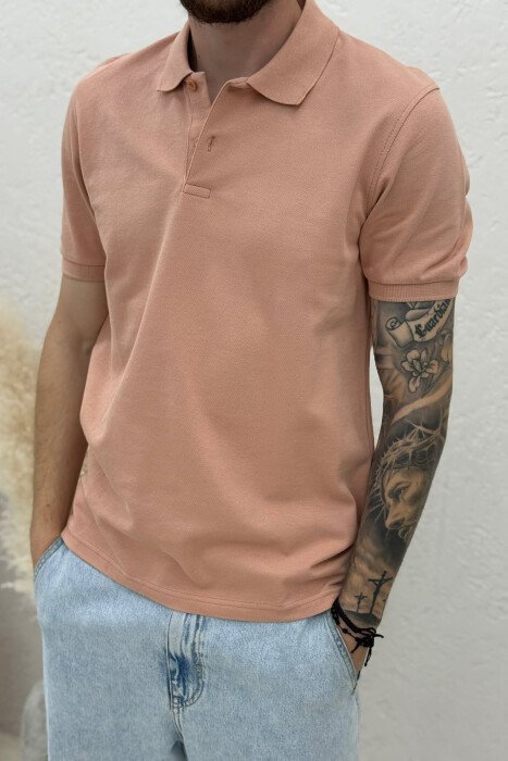 ONE COLOR POLO NECK MEN T-SHIRT POWDER/PUDER - 4