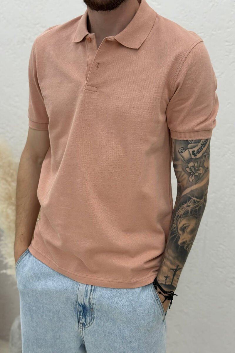 ONE COLOR POLO NECK MEN T-SHIRT POWDER/PUDER - 4