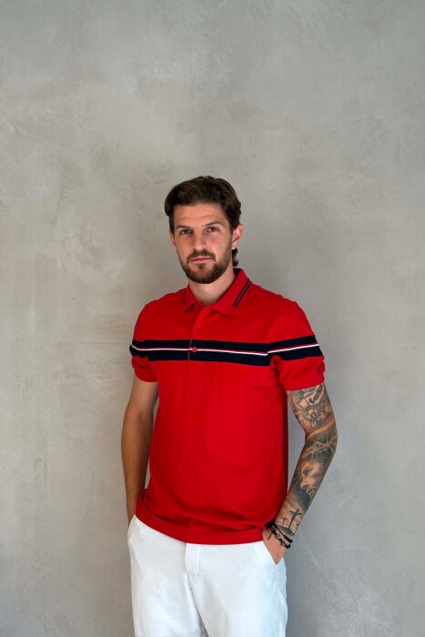 ONE COLOR POLO NECK MEN T-SHIRT RED/E KUQE 