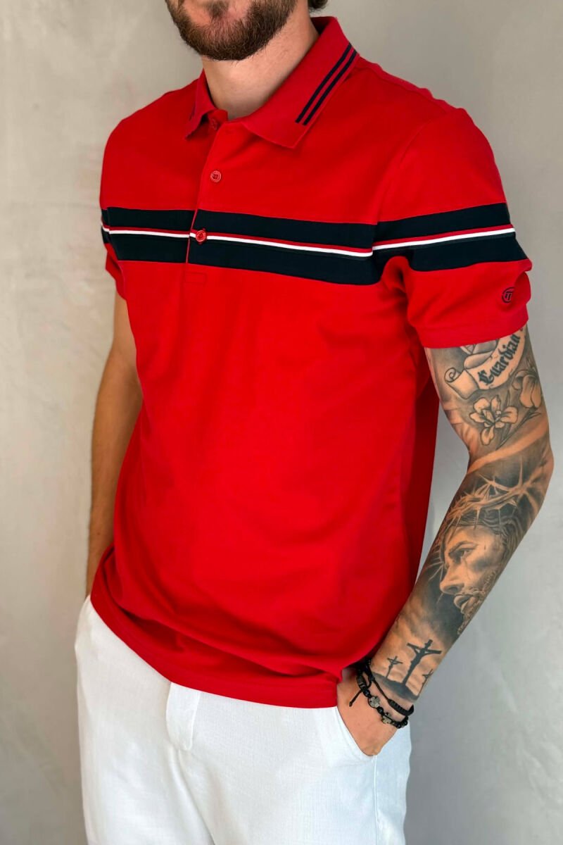 ONE COLOR POLO NECK MEN T-SHIRT RED/E KUQE - 2
