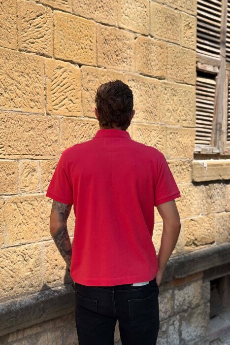 ONE COLOR POLO NECK MEN T-SHIRT SALMON/SALMON - 3
