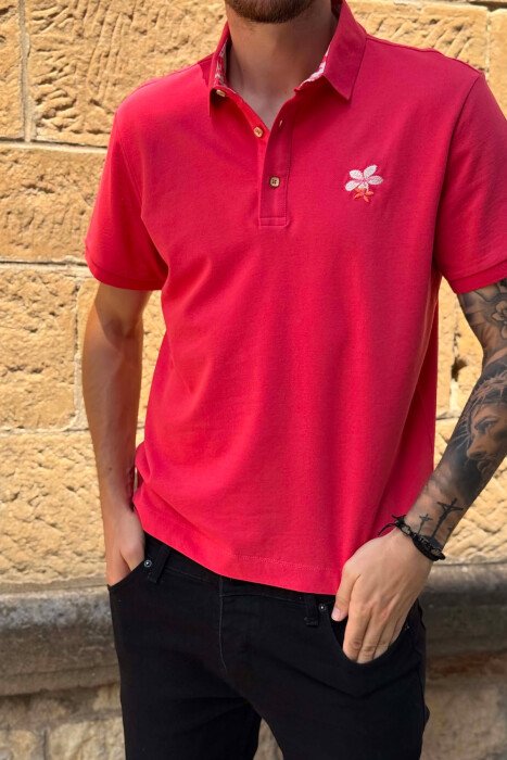 ONE COLOR POLO NECK MEN T-SHIRT SALMON/SALMON - 5