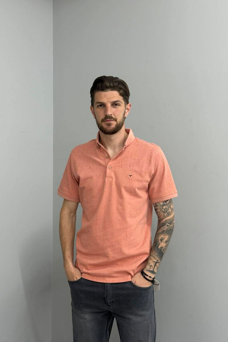 ONE COLOR POLO NECK MEN T-SHIRT SALMON/SALMON - 1