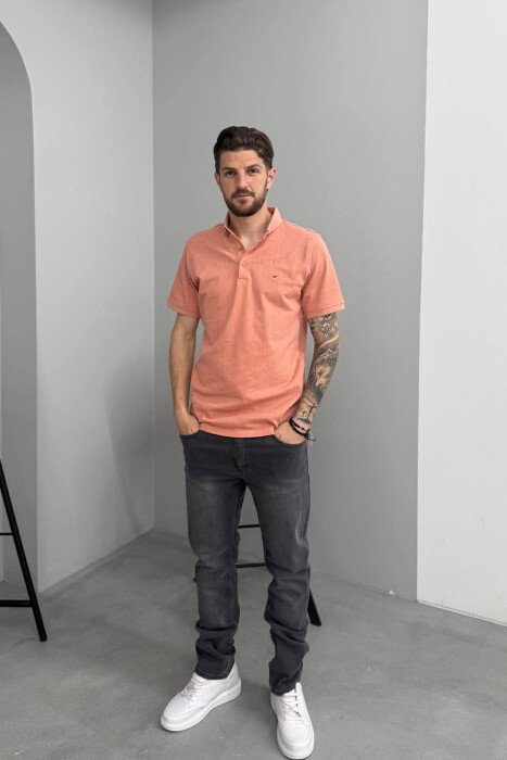 ONE COLOR POLO NECK MEN T-SHIRT SALMON/SALMON - 4