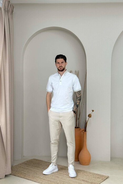 ONE COLOR POLO NECK MEN T-SHIRT WHITE-E BARDHE - 3