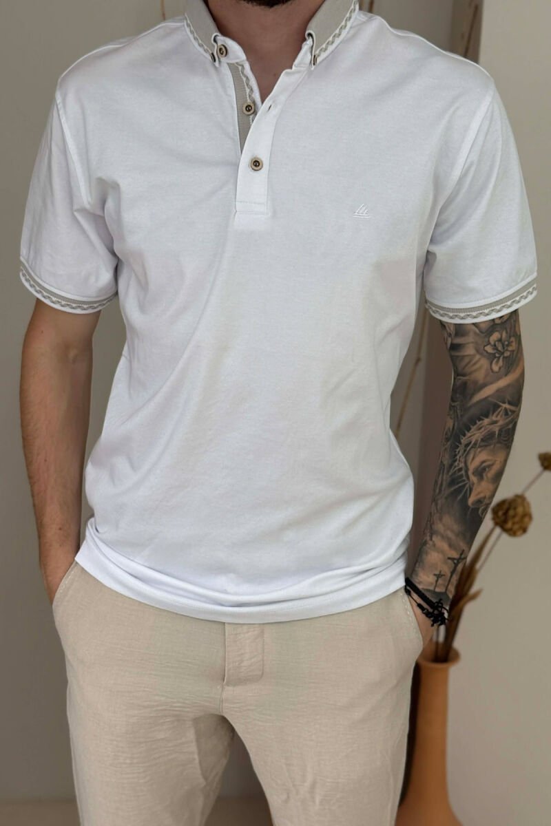 ONE COLOR POLO NECK MEN T-SHIRT WHITE-E BARDHE - 4