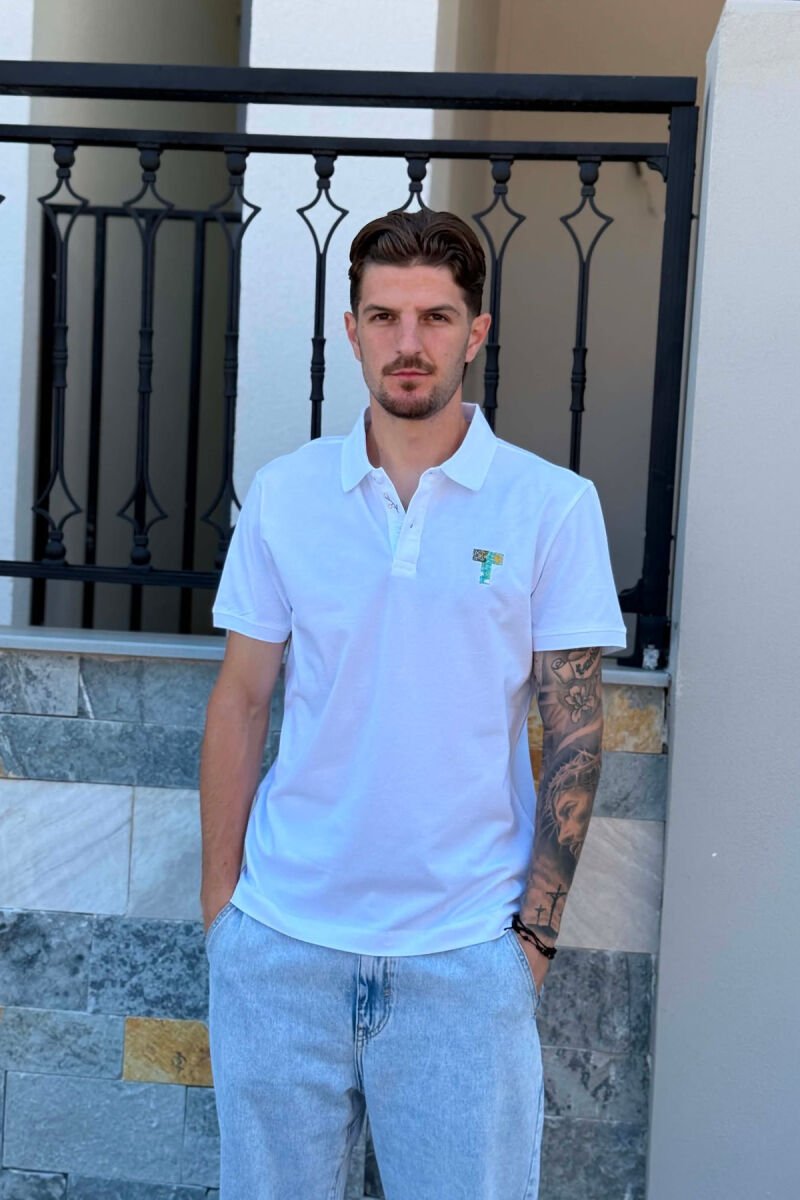 ONE COLOR POLO NECK MEN T-SHIRT WHITE-E BARDHE - 1