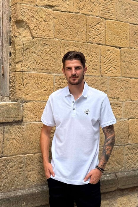 ONE COLOR POLO NECK MEN T-SHIRT WHITE-E BARDHE 