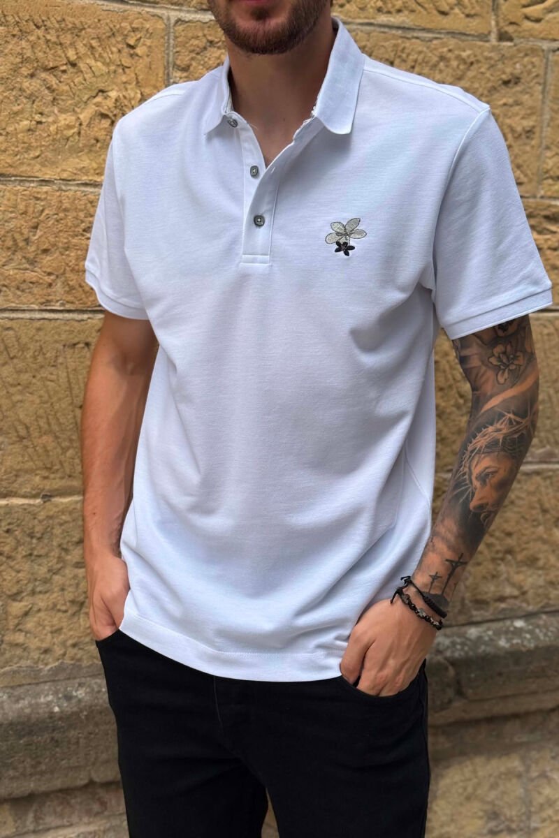 ONE COLOR POLO NECK MEN T-SHIRT WHITE-E BARDHE - 5