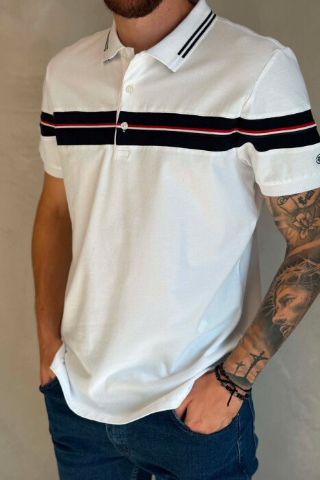 ONE COLOR POLO NECK MEN T-SHIRT WHITE-E BARDHE - 2
