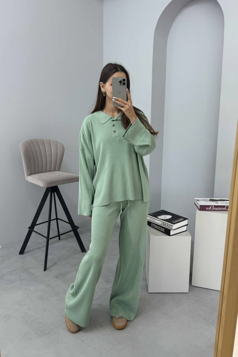 ONE COLOR POLO NECK SWEATER+TROUSERS KNIT WOMEN SET MINT/MENTE - 1