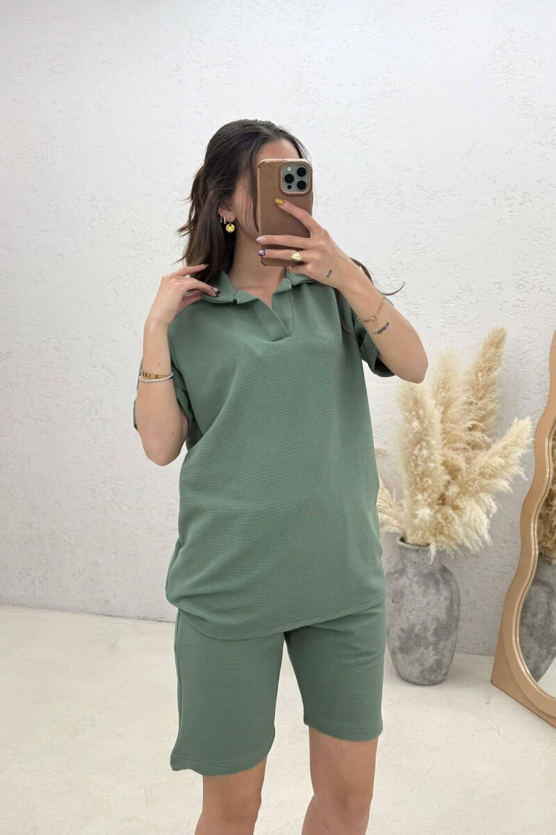 ONE COLOR POLO NECK T-SHIRT + SHORTS WOMAN SET GREEN/JESHILE - 4