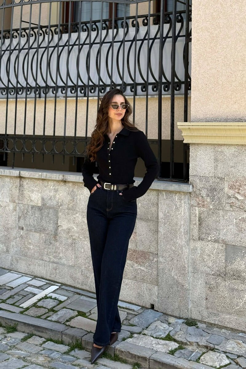 ONE COLOR POLO NECK WOMAN SWEATER BLACK/ E ZEZE - 3