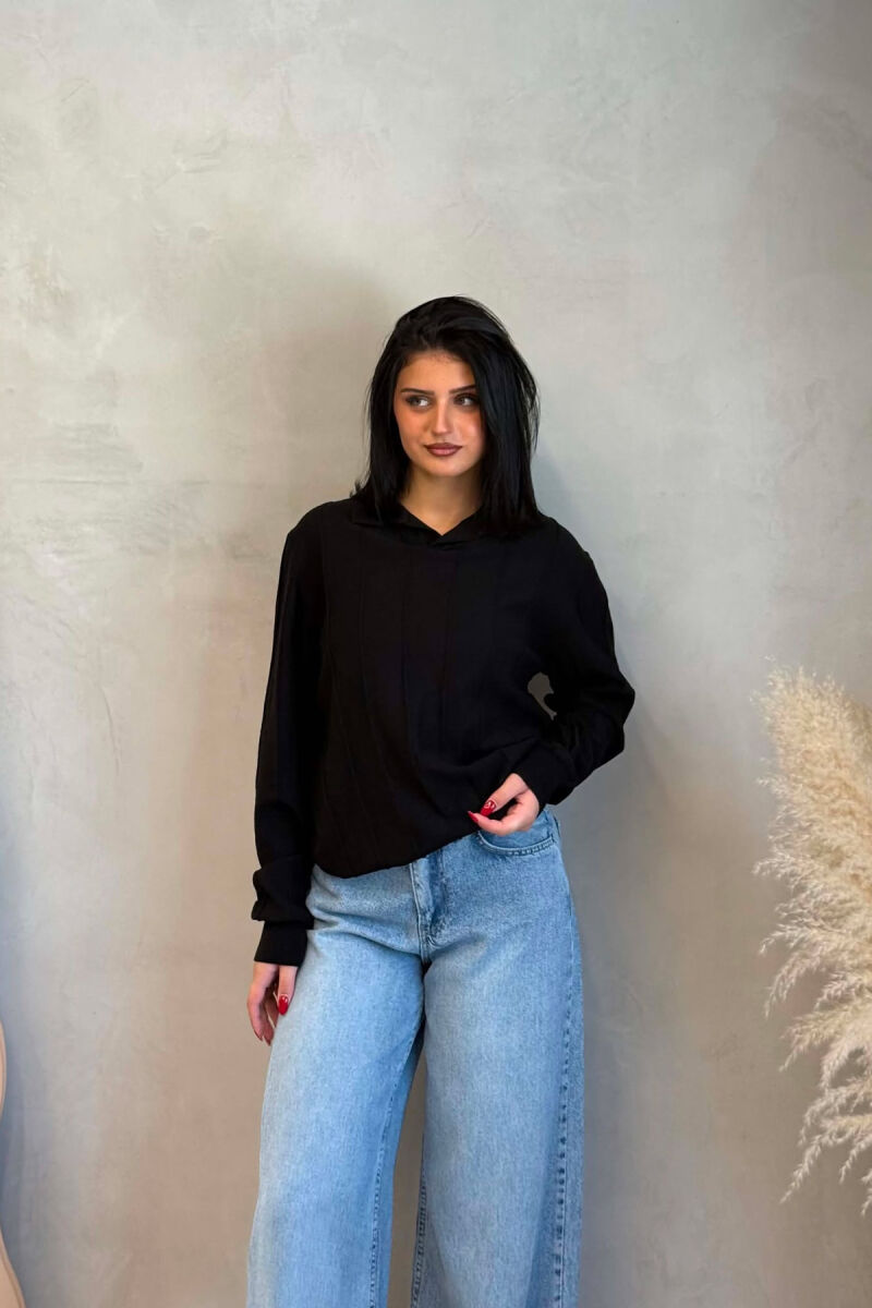 ONE COLOR POLO NECK WOMAN SWEATER BLACK/ E ZEZE - 1