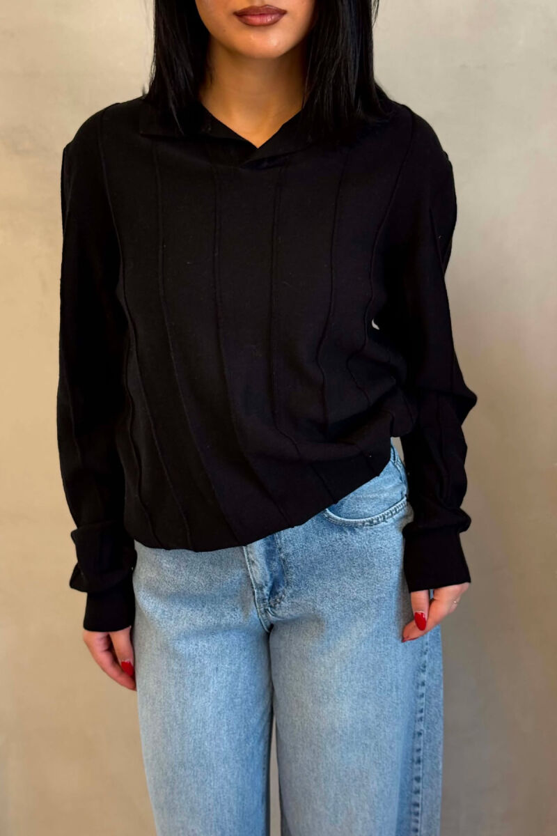 ONE COLOR POLO NECK WOMAN SWEATER BLACK/ E ZEZE - 5