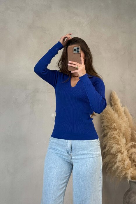 ONE COLOR POLO NECK WOMAN SWEATER BLUE/BLU - 1