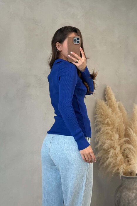 ONE COLOR POLO NECK WOMAN SWEATER BLUE/BLU - 2