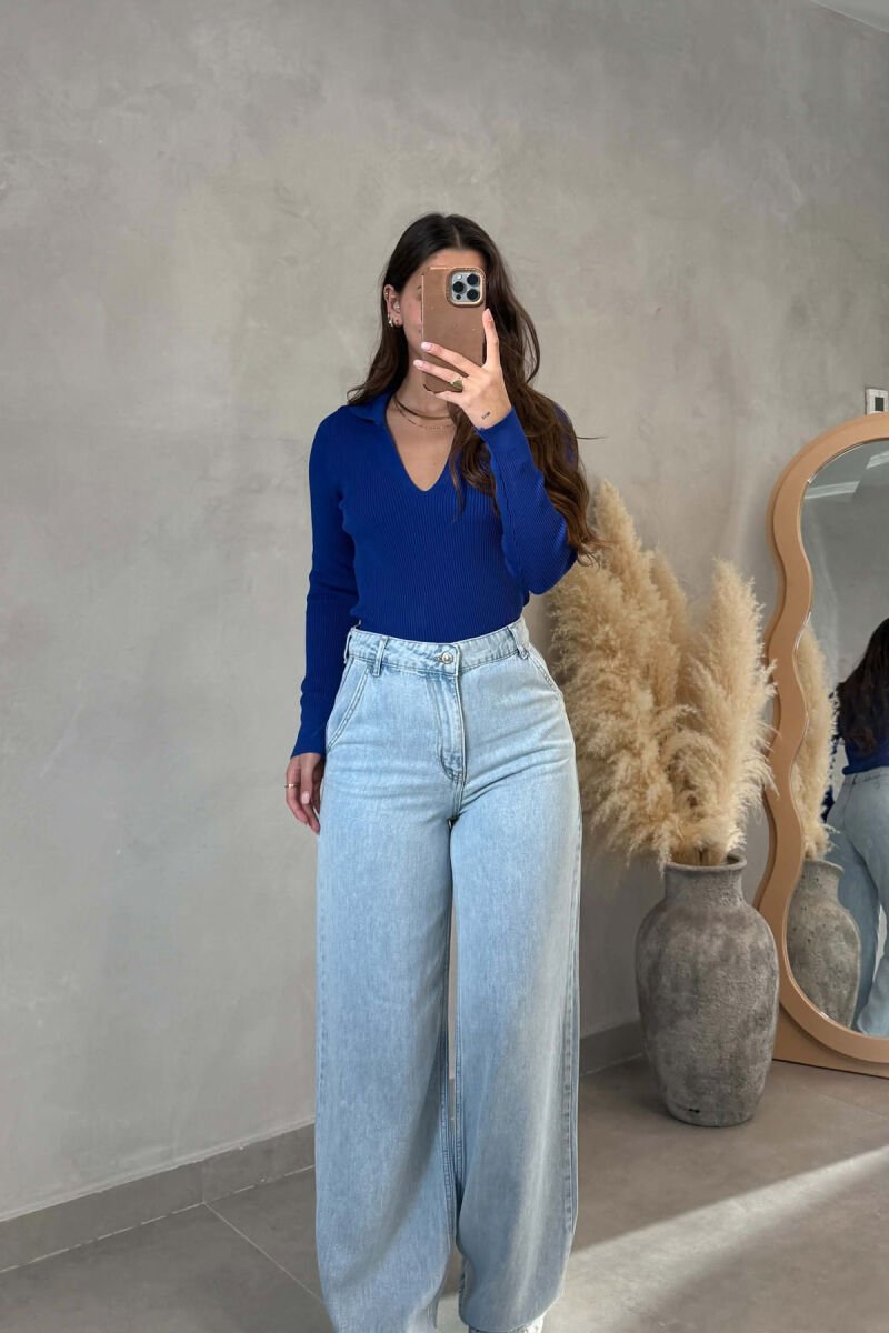 ONE COLOR POLO NECK WOMAN SWEATER BLUE/BLU - 3