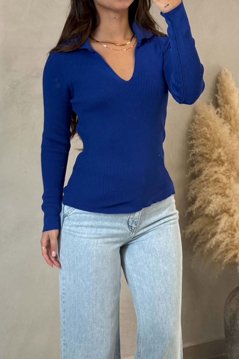 ONE COLOR POLO NECK WOMAN SWEATER BLUE/BLU - 4