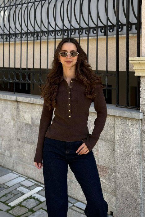 ONE COLOR POLO NECK WOMAN SWEATER BROWN/KAFE 