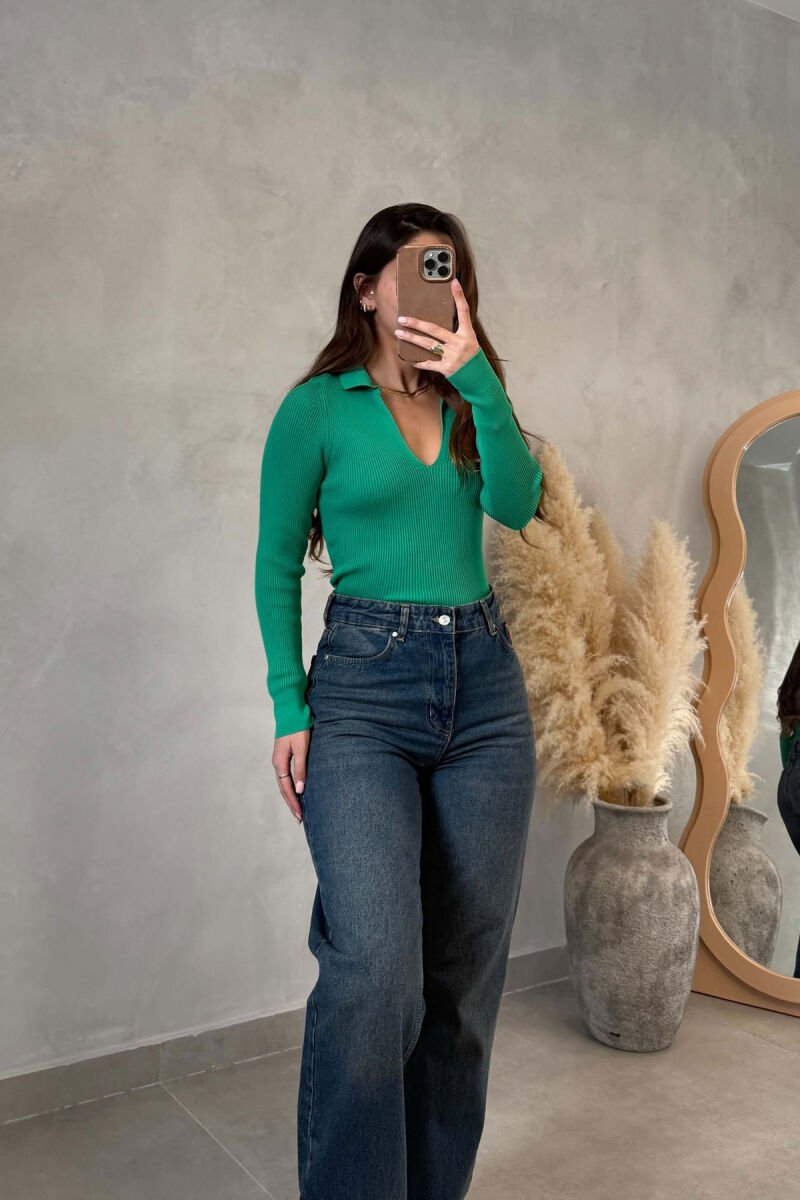 ONE COLOR POLO NECK WOMAN SWEATER GREEN/JESHILE - 1