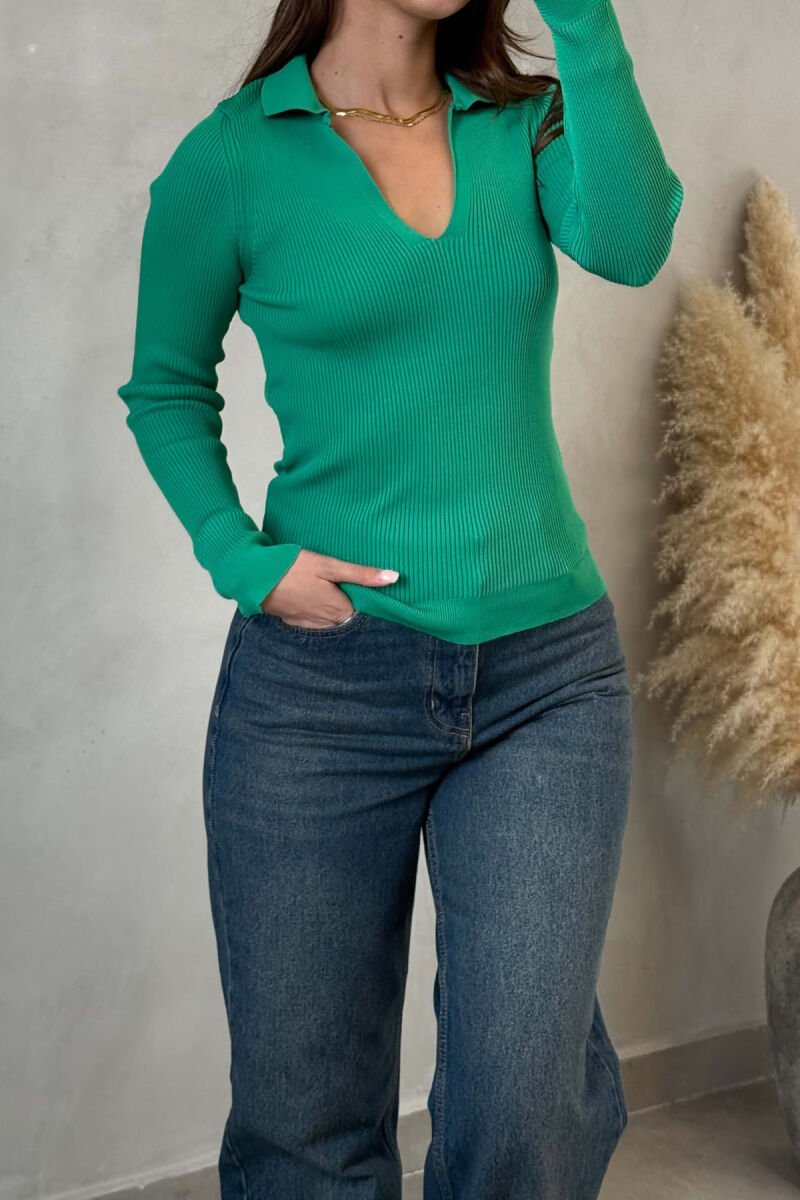 ONE COLOR POLO NECK WOMAN SWEATER GREEN/JESHILE - 2