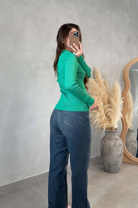 ONE COLOR POLO NECK WOMAN SWEATER GREEN/JESHILE - 3