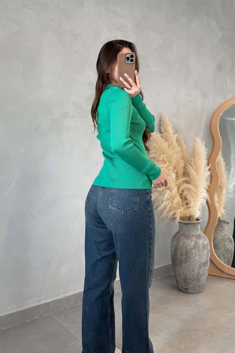 ONE COLOR POLO NECK WOMAN SWEATER GREEN/JESHILE - 3